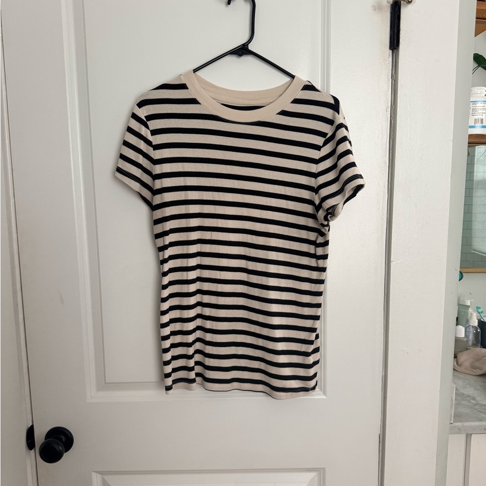 a new day Black and Cream Striped Tee